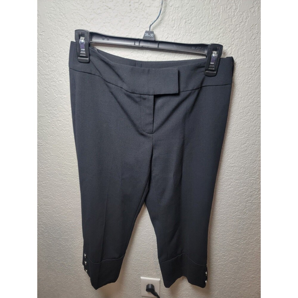 Alfani Petite 2P Black Capri Pants Stretch Cuffed Button Hem Career Cropped